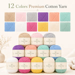 Colour chart showing 12 shades of 8 ply cotton yarn