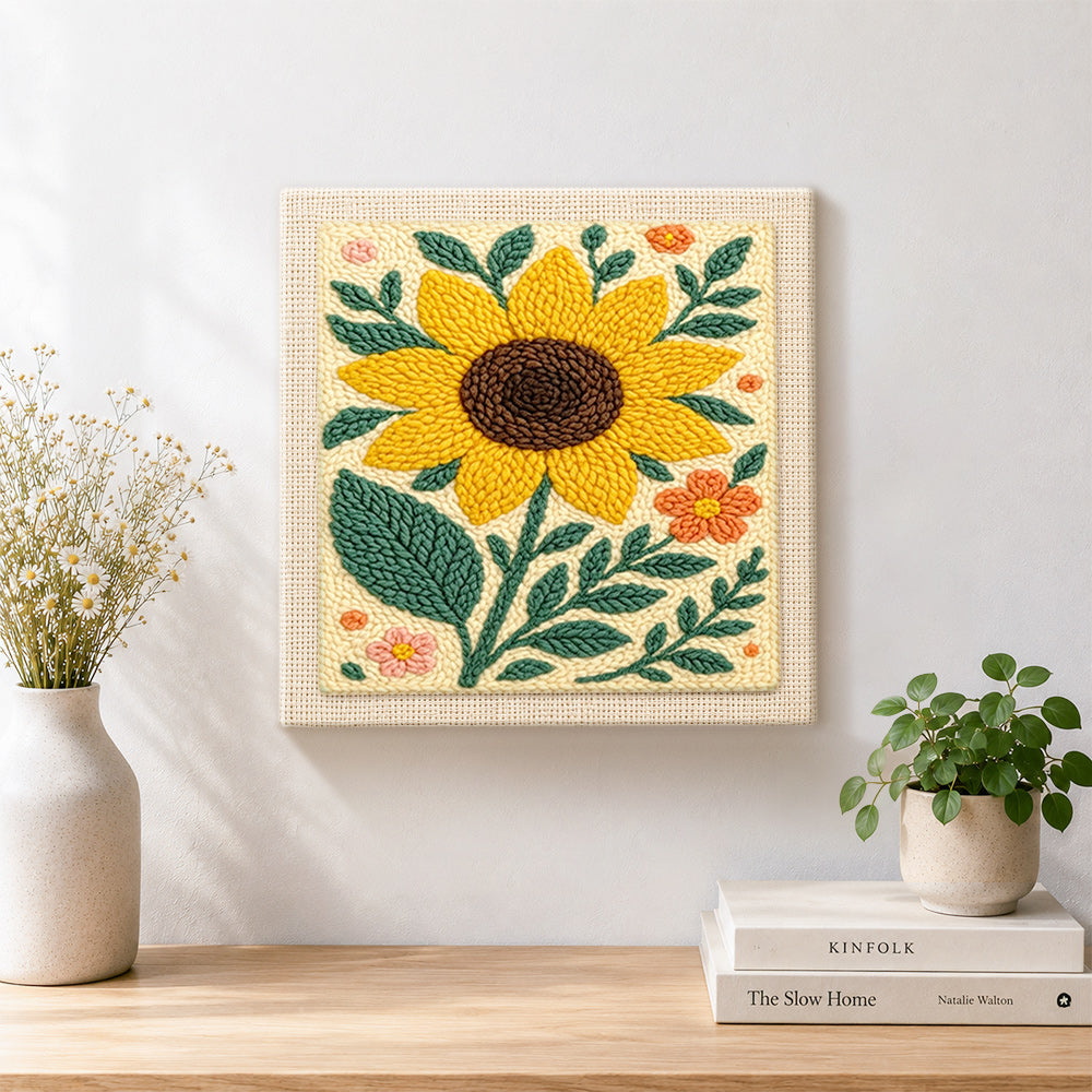 Finished a large sunflower artwork displayed on a wall