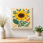 Finished a large sunflower artwork displayed on a wall