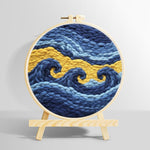 Abstract blue and gold waves punch needle kit for beginners