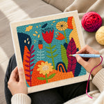 Creating handmade abstract botanical garden punch needle artwork