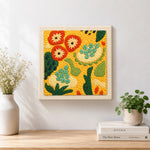 Finished abstract botanical pattern artwork displayed on a wall