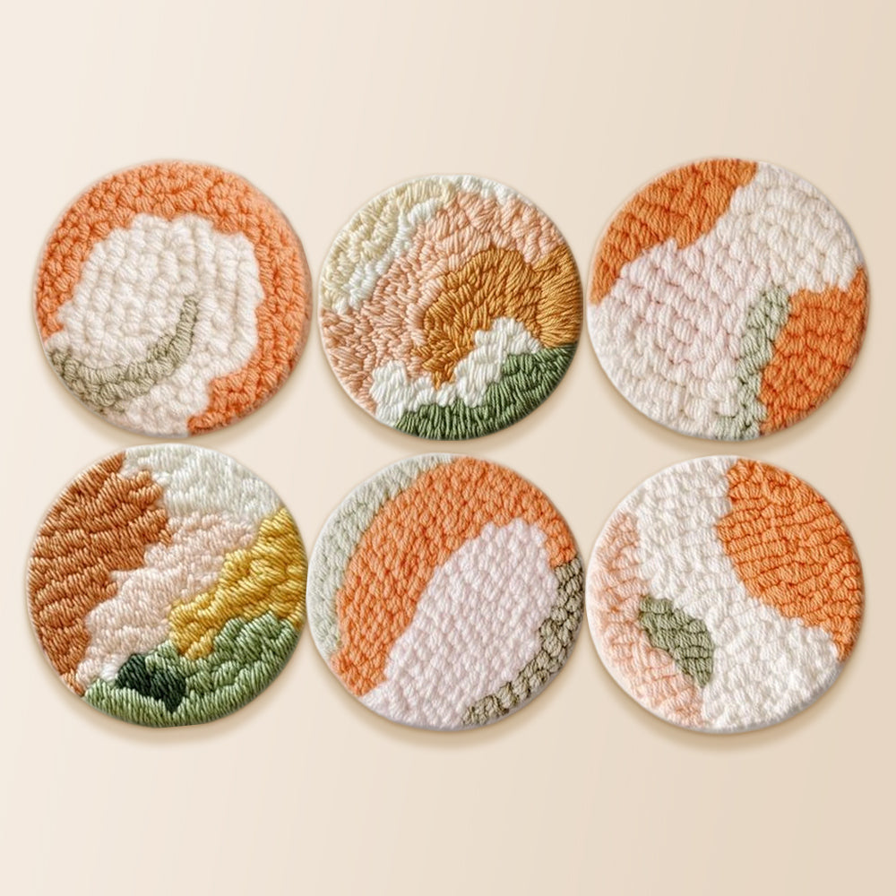 Abstract cloud punch needle coaster kit finished handmade coasters