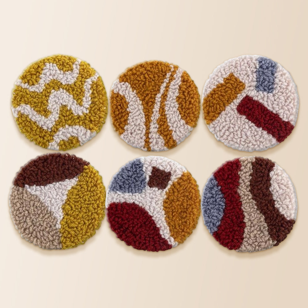 Abstract earth tone patterns punch needle coaster kit finished handmade coasters