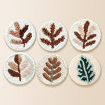 Abstract fern and leaf punch needle coaster kit finished handmade coasters