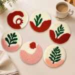 Abstract landscape and botanical lines punch needle coasters used for home decoration