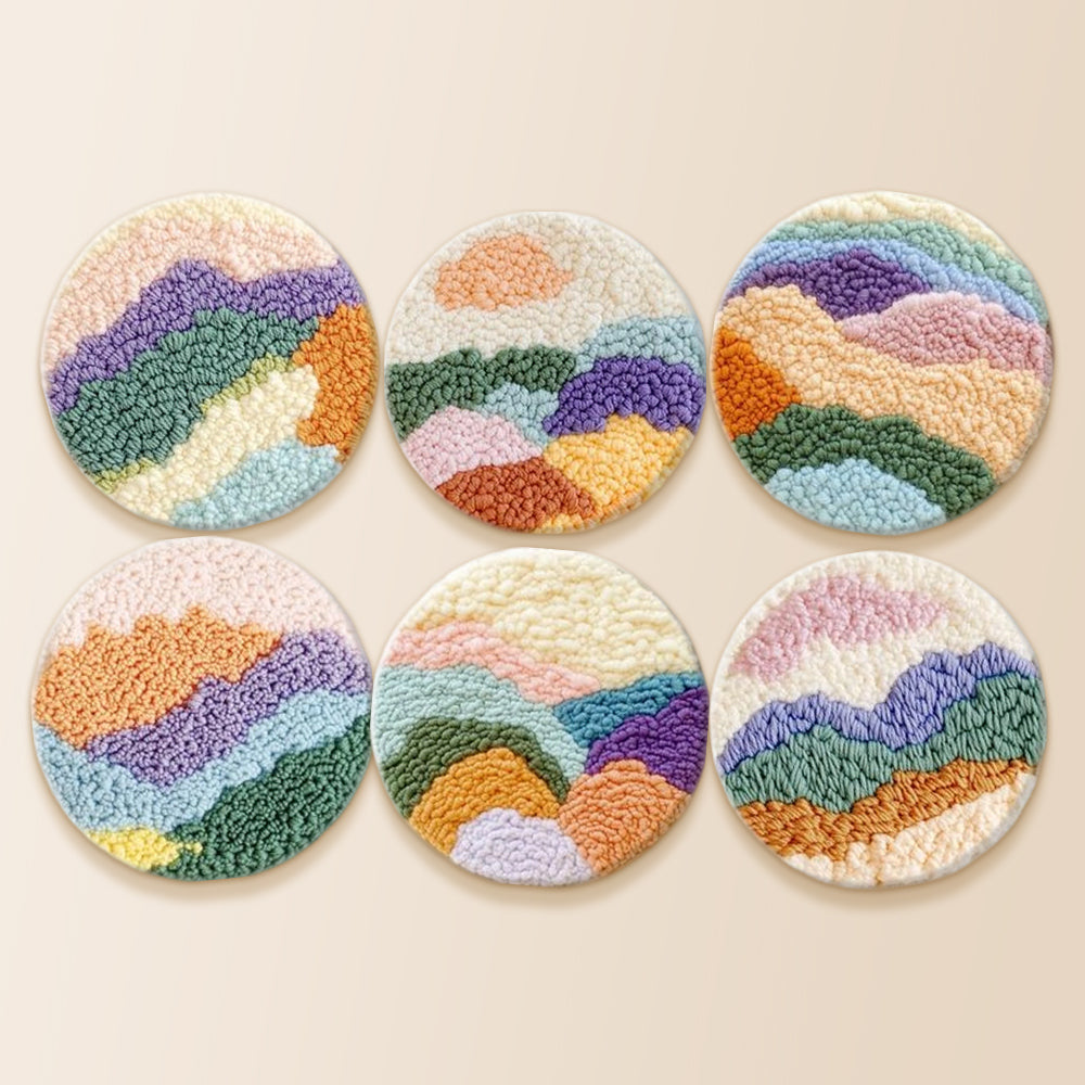 Abstract layered mountains punch needle coaster kit finished handmade coasters