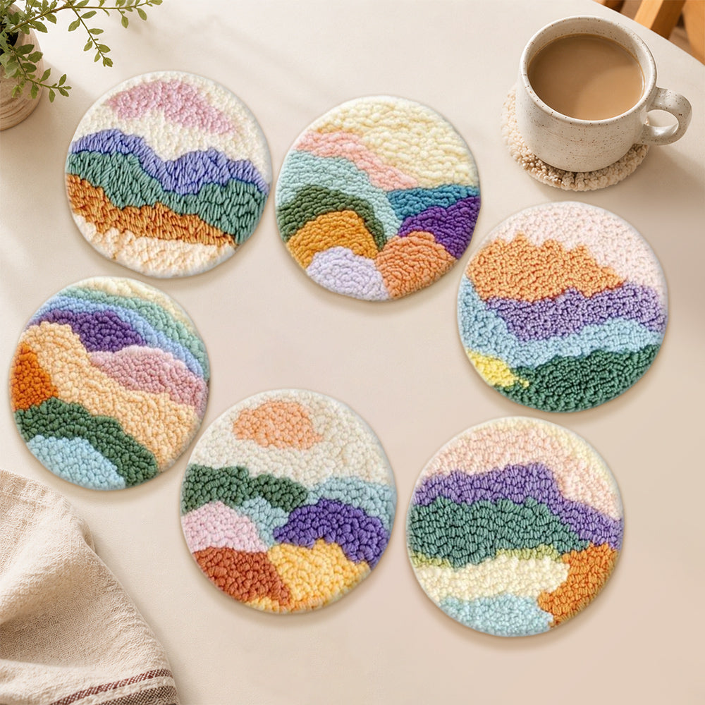 Abstract layered mountains punch needle coasters used for home decoration