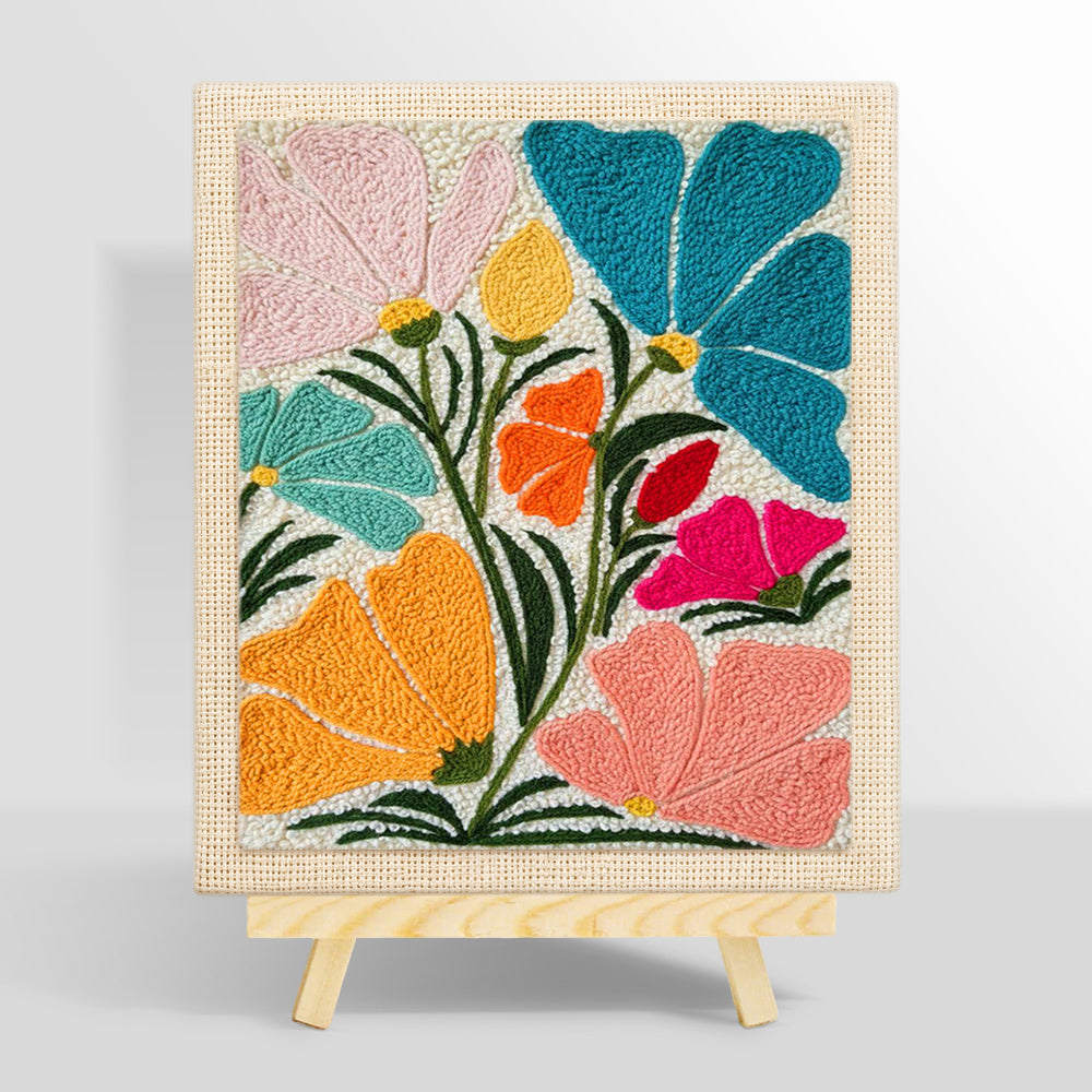 Abstract multicolour fan flowers punch needle kit for beginners