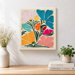 Finished abstract multicolour fan flowers artwork displayed on a wall