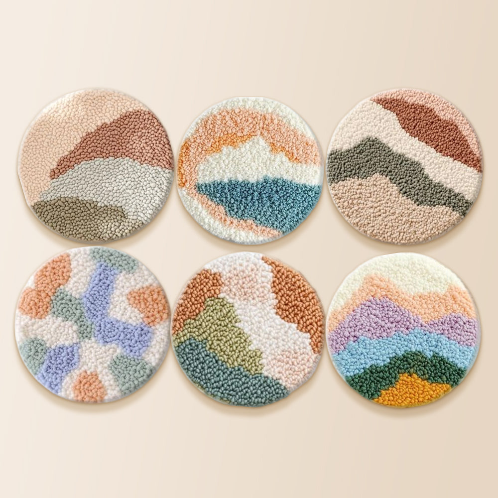 Abstract sand dune punch needle coaster kit finished handmade coasters