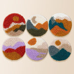 Abstract sun and mountains punch needle coaster kit finished handmade coasters