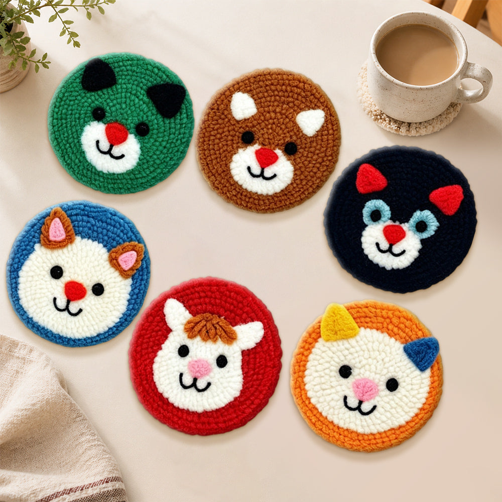 Adorable animals punch needle coasters used for home decoration