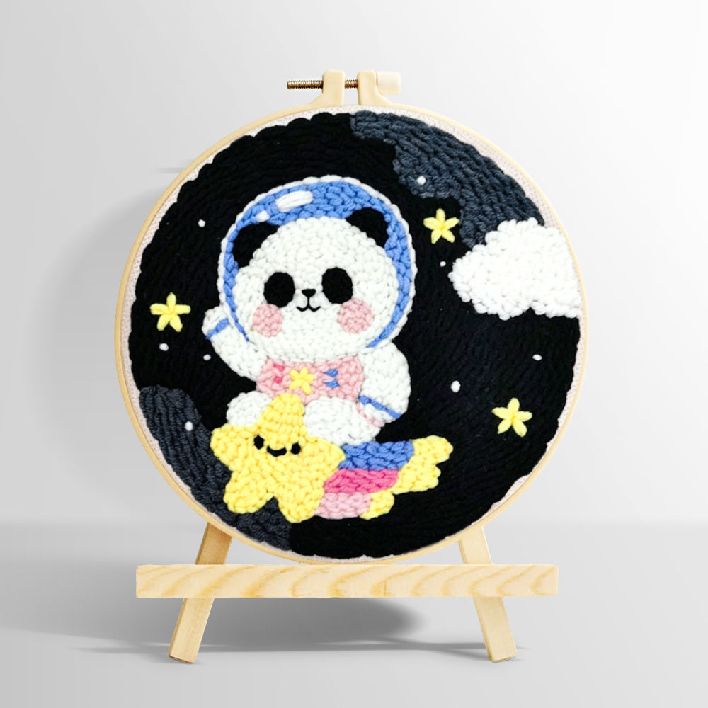 Adorable astronaut panda with star punch needle kit for beginners