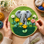Creating the adorable baby elephant with flowers wool painting by hand with a felting needle