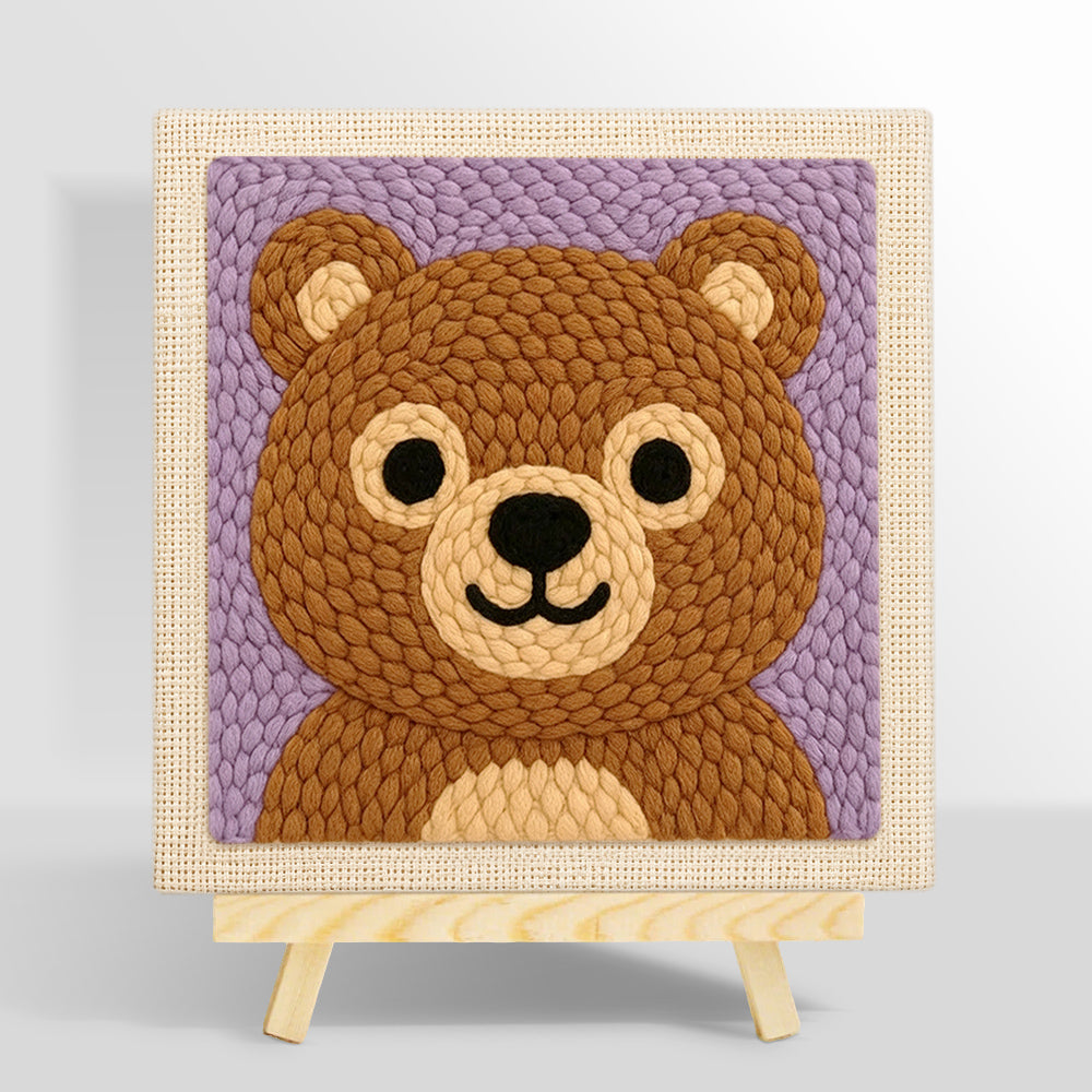 Adorable bear face punch needle kit for beginners