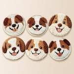 Adorable brown and white dogs punch needle coaster kit finished handmade coasters