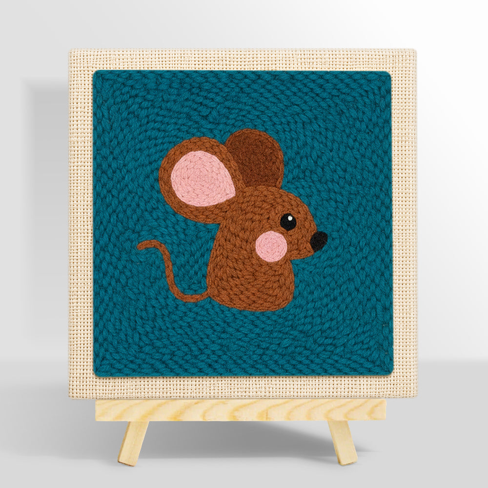Adorable brown mouse punch needle kit for beginners