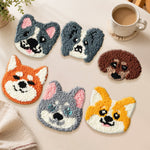 Adorable dog faces punch needle coasters used for home decoration