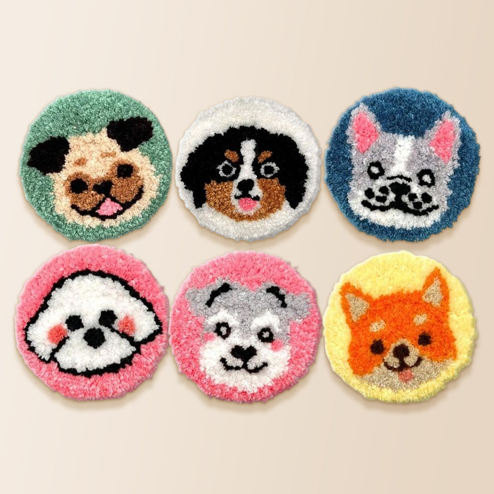 Adorable dogs punch needle coaster kit finished handmade coasters