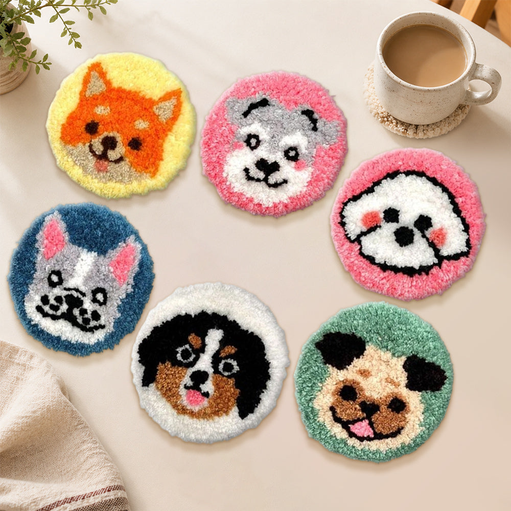 Adorable dogs punch needle coasters used for home decoration