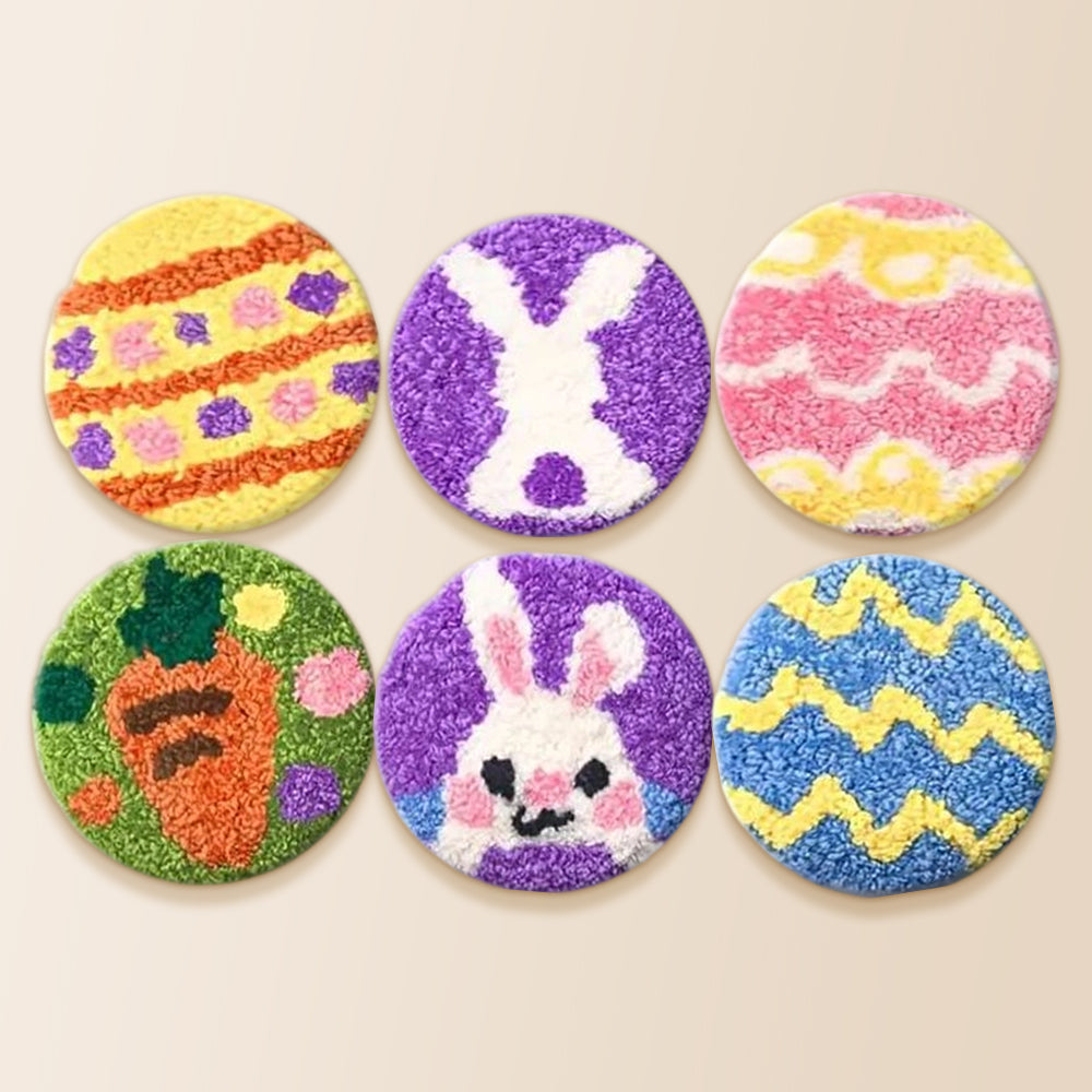 Adorable easter bunny punch needle coaster kit finished handmade coasters
