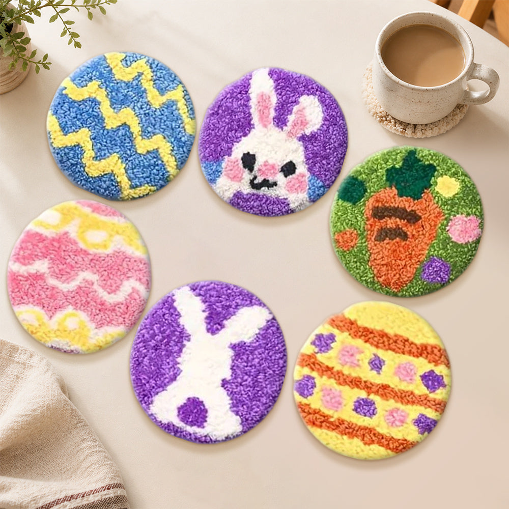 Adorable easter bunny punch needle coasters used for home decoration