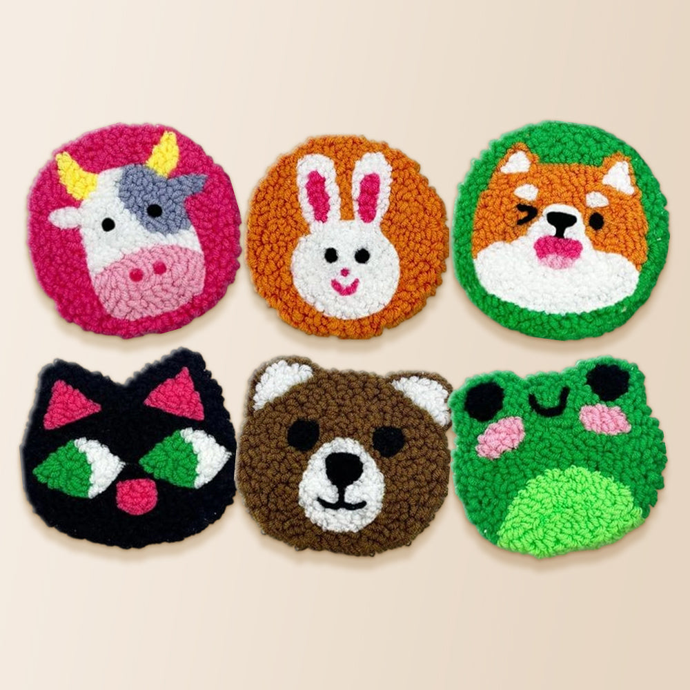 Adorable farm animals punch needle coaster kit finished handmade coasters