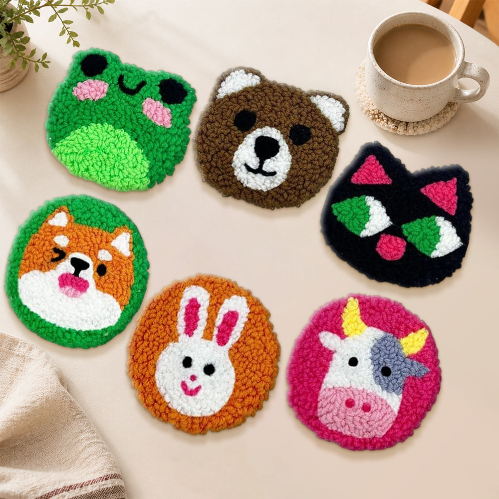 Adorable farm animals punch needle coasters used for home decoration