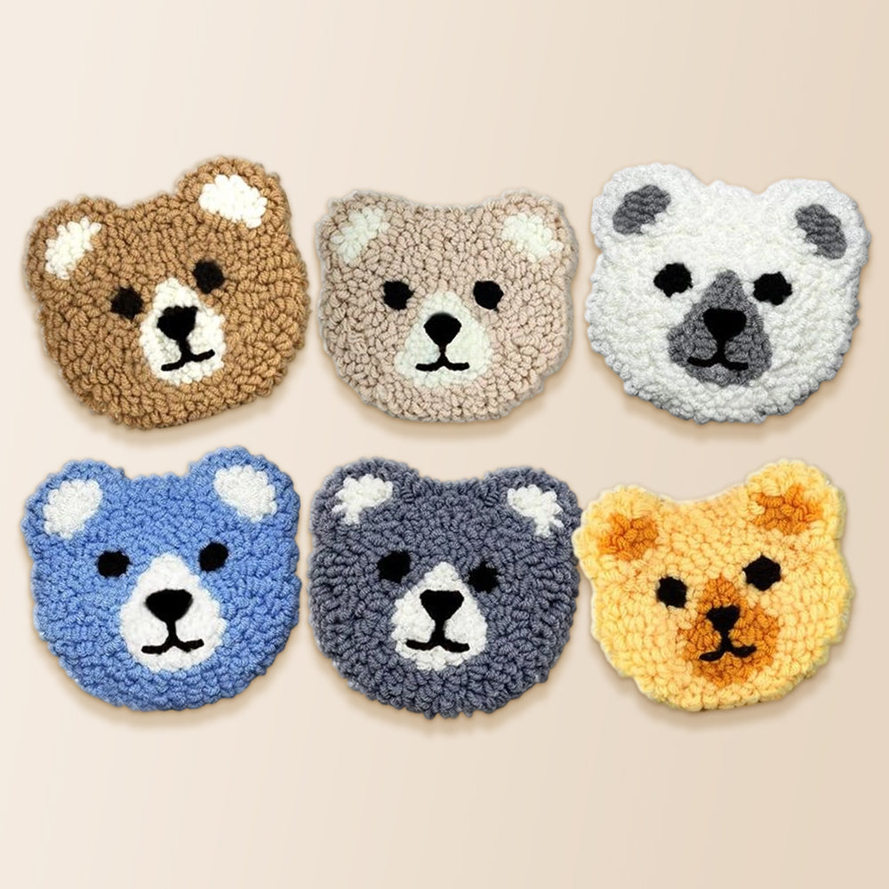 Adorable fluffy bears punch needle coaster kit finished handmade coasters