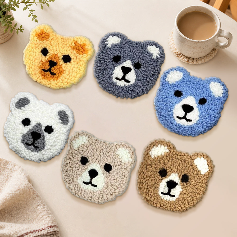 Adorable fluffy bears punch needle coasters used for home decoration