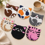 Adorable fluffy cats punch needle coasters used for home decoration
