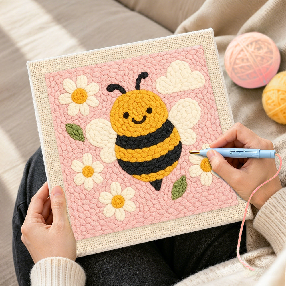 Creating handmade adorable honey bee punch needle artwork