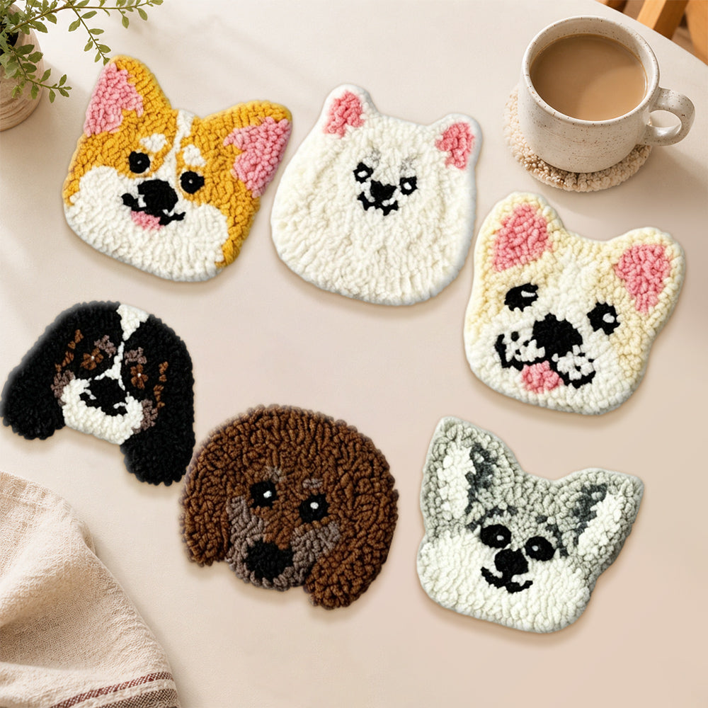 Adorable husky, corgi and frenchie punch needle coasters used for home decoration