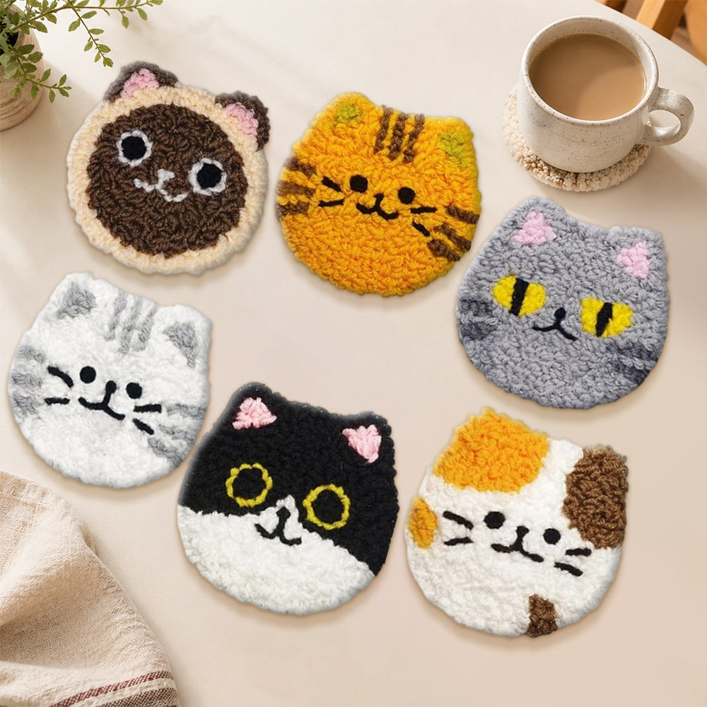 Adorable kawaii cats punch needle coasters used for home decoration