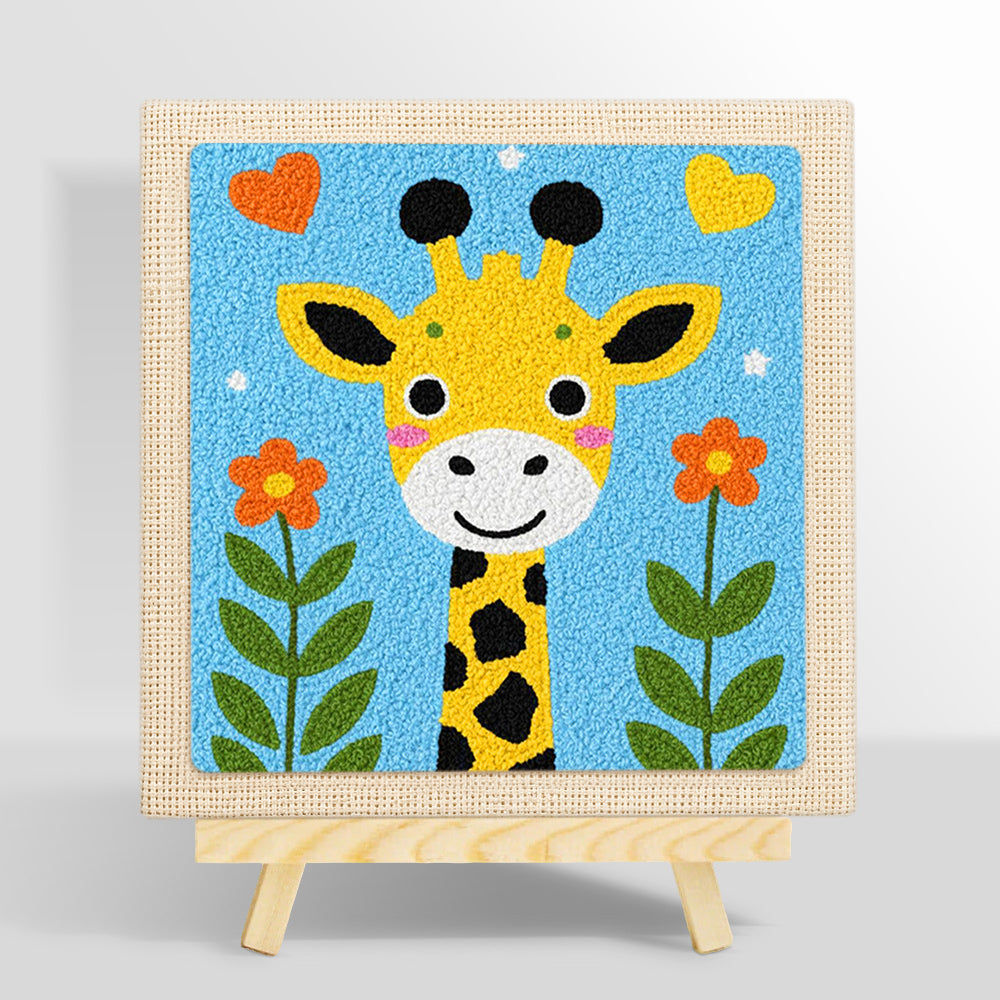 Adorable love-themed giraffe punch needle kit for beginners