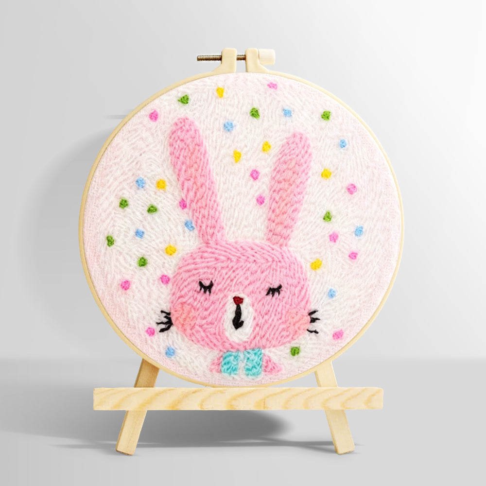 Adorable pink bunny punch needle kit for beginners