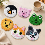 Adorable puppy, piglet and penguin punch needle coasters used for home decoration