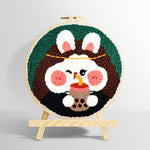 Adorable rabbit drinking bubble tea punch needle kit for beginners