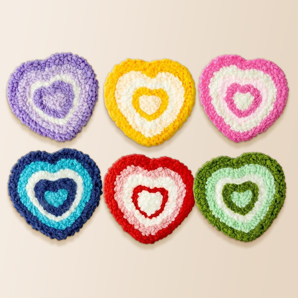 Adorable rainbow heart punch needle coaster kit finished handmade coasters