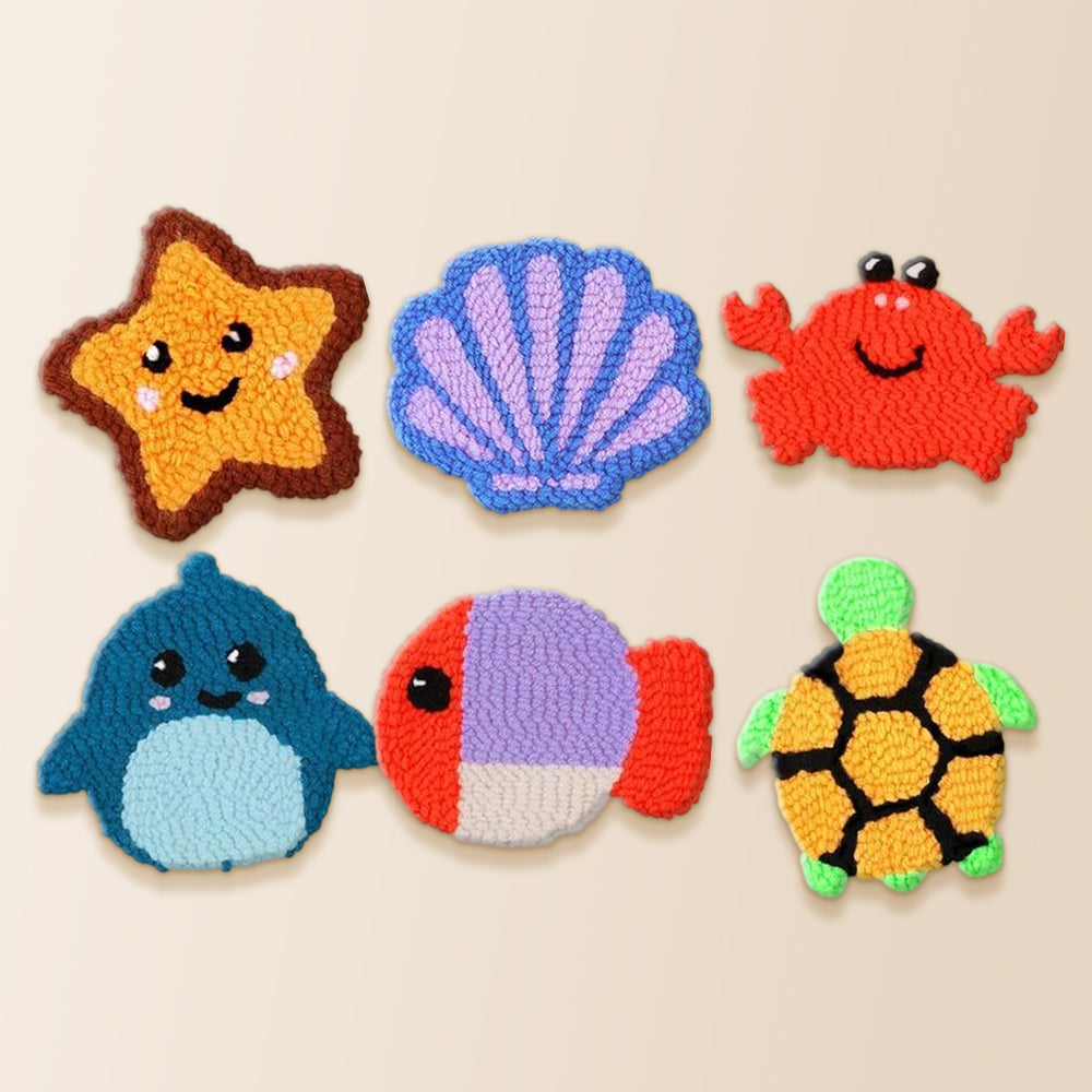 Adorable sea creature punch needle coaster kit finished handmade coasters