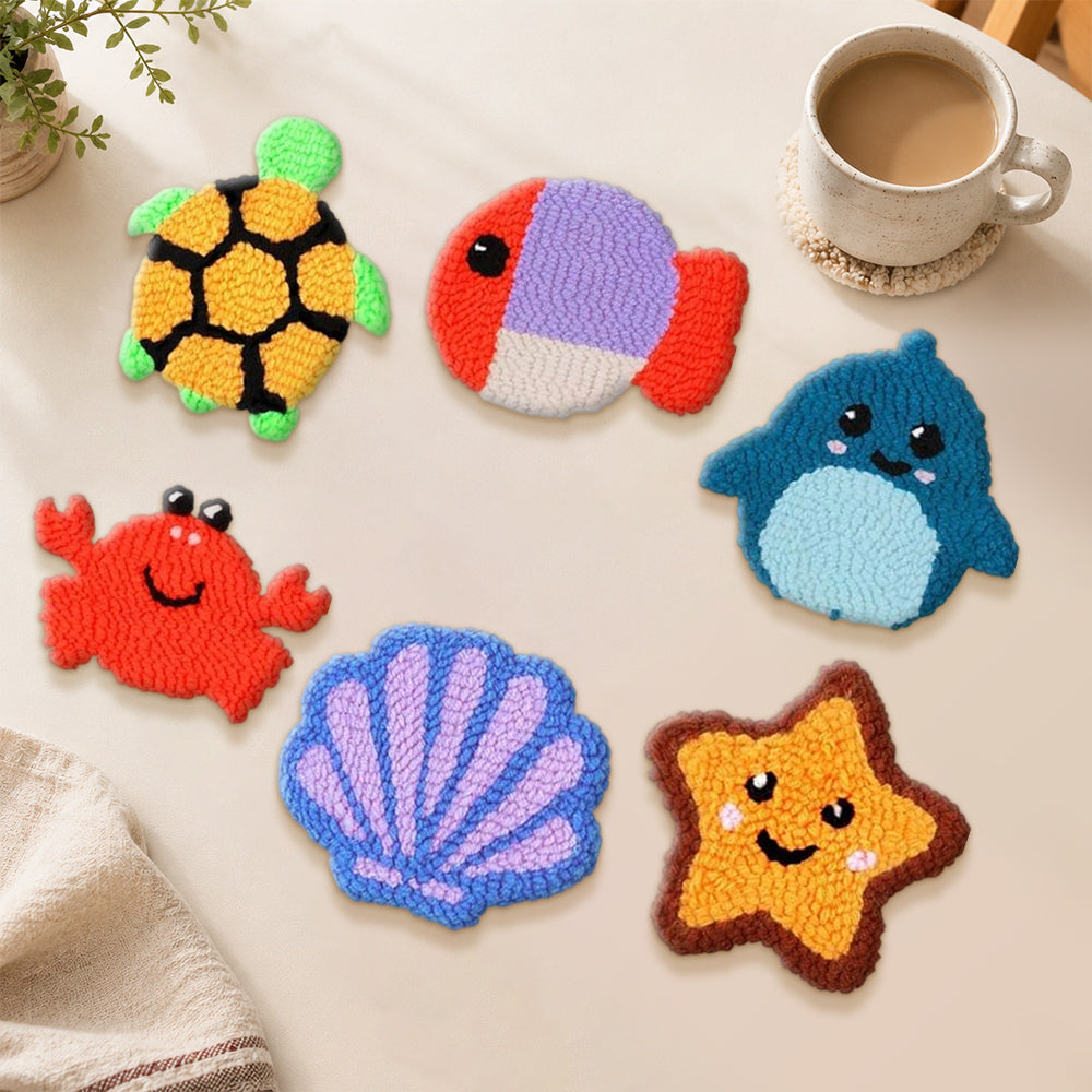 Adorable sea creature punch needle coasters used for home decoration