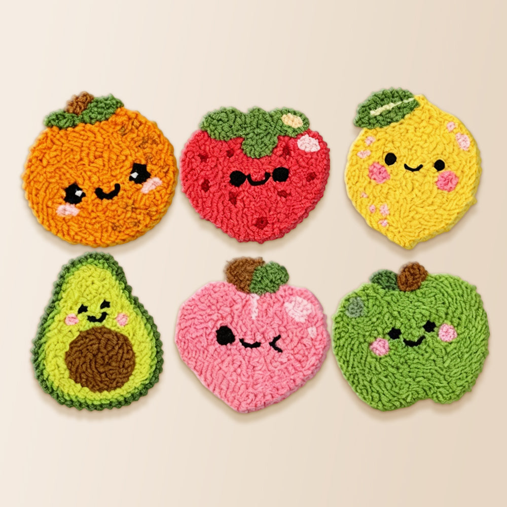 Adorable smiling fruits punch needle coaster kit finished handmade coasters