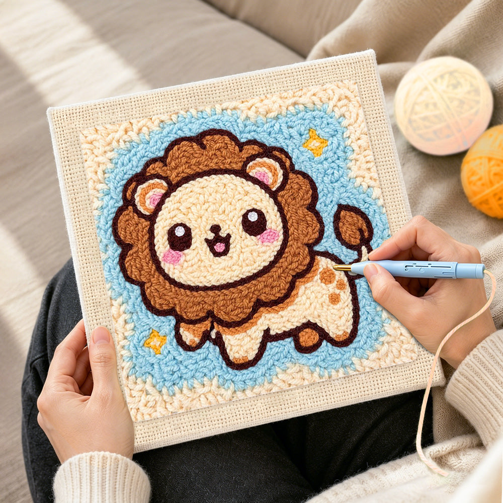 Creating handmade adorable starry lion punch needle artwork