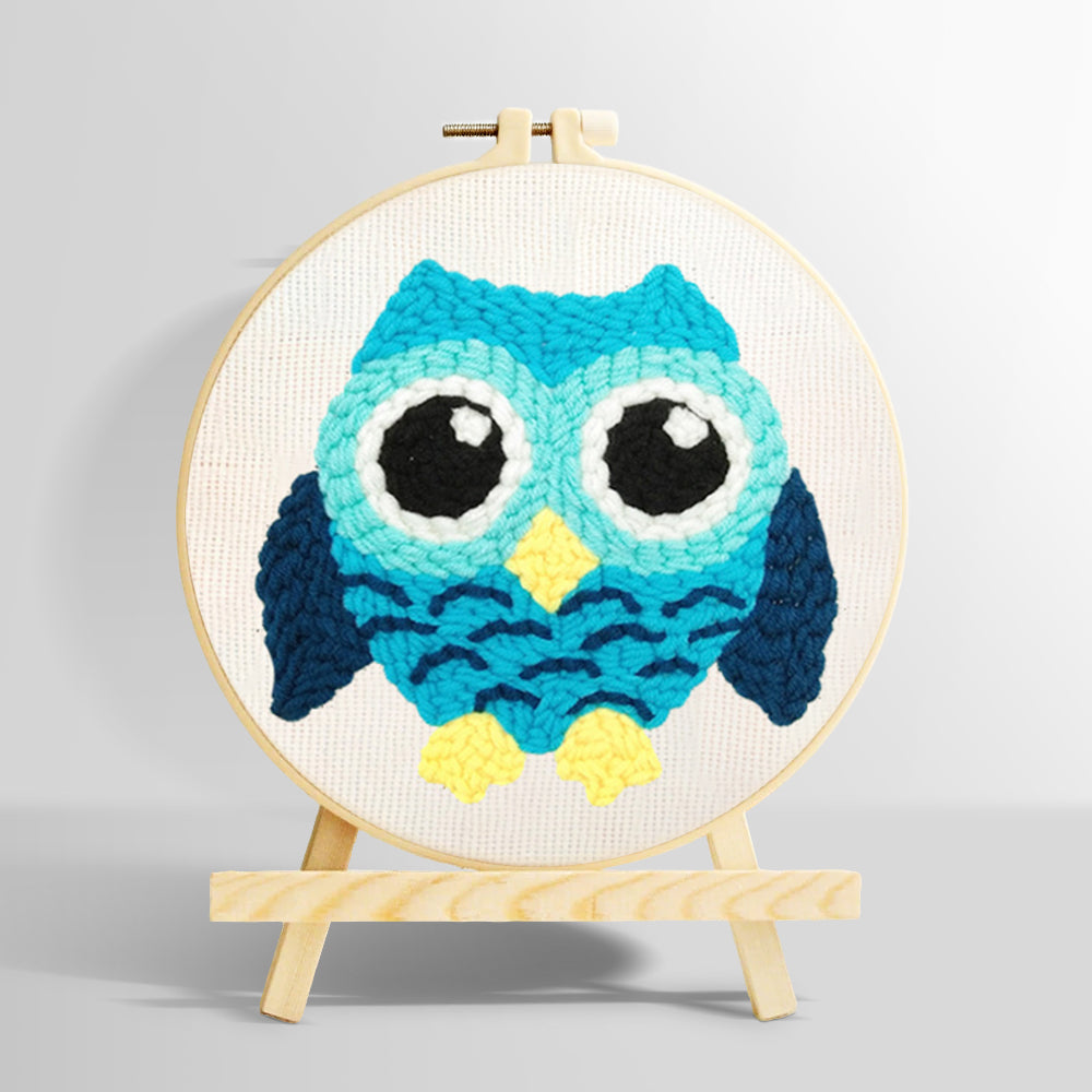 Aqua owl punch needle kit for beginners