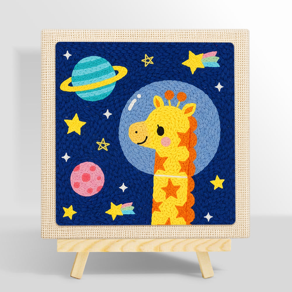 Astronaut giraffe with planets punch needle kit for beginners