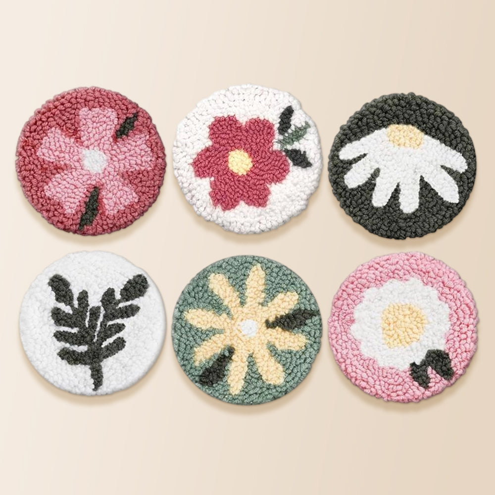 Autumn flowers punch needle coaster kit finished handmade coasters
