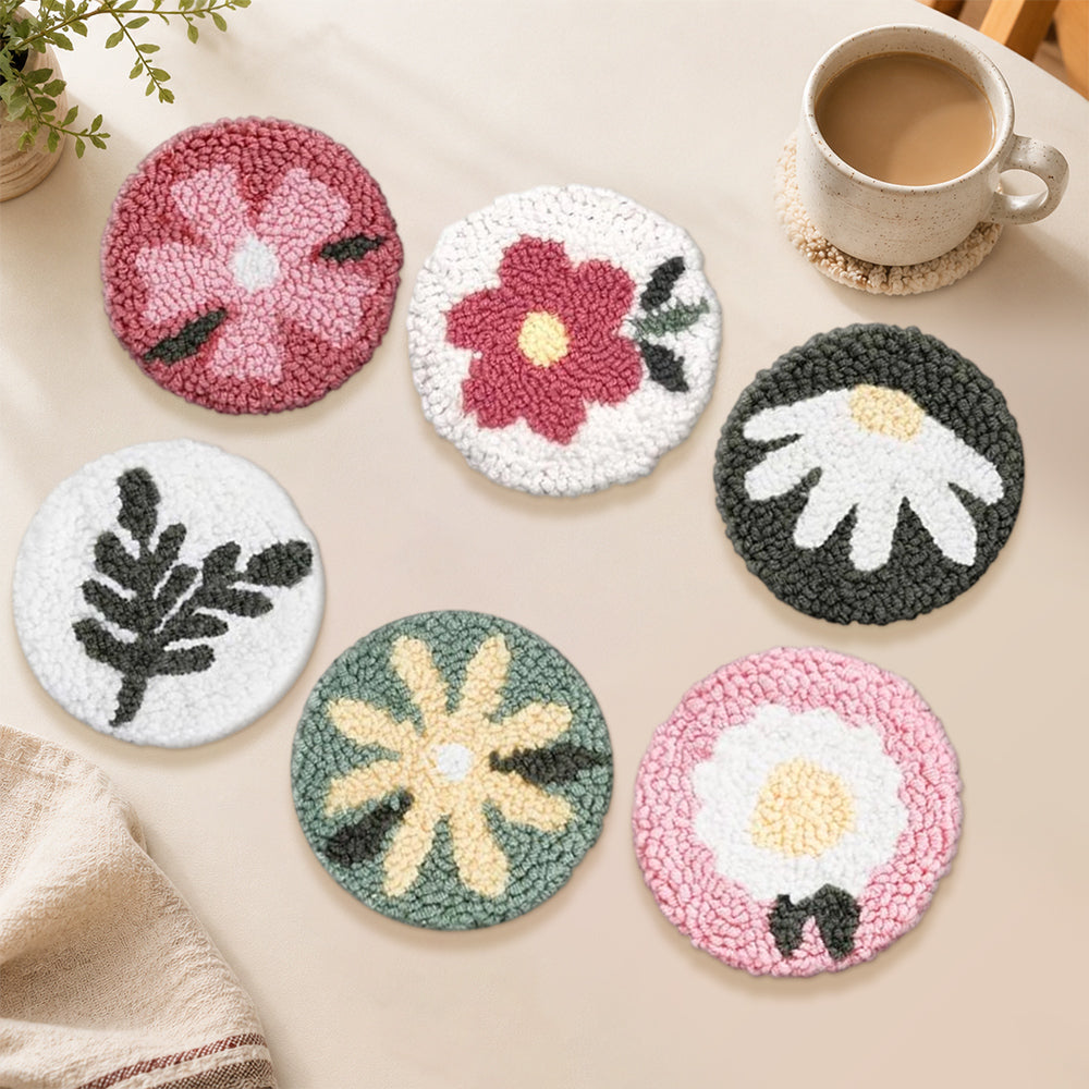 Autumn flowers punch needle coasters used for home decoration