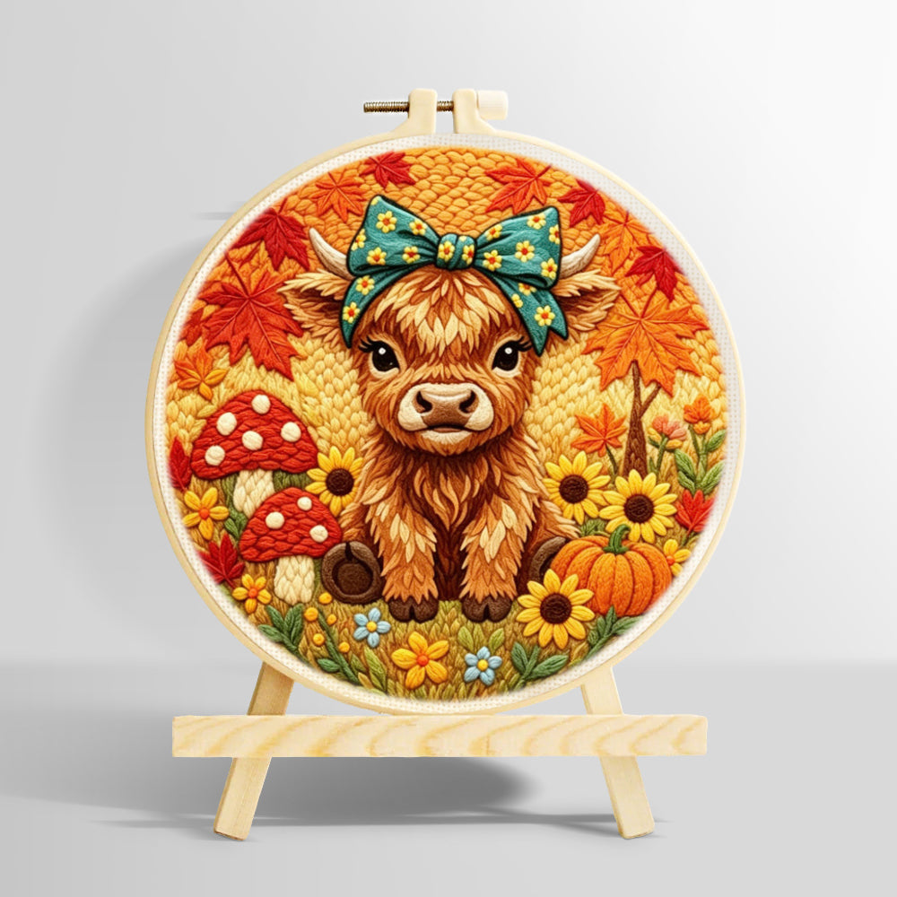 Autumn harvest highland cow punch needle kit for beginners