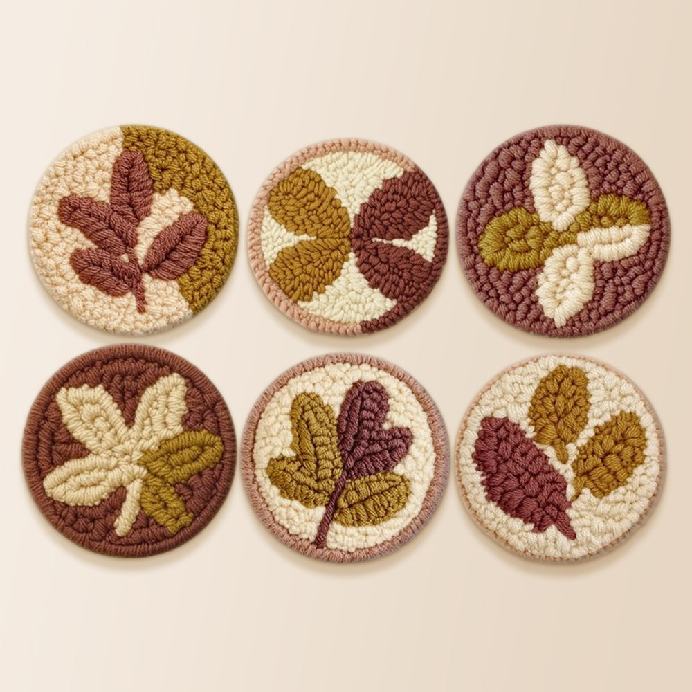 Autumn leaves punch needle coaster kit finished handmade coasters